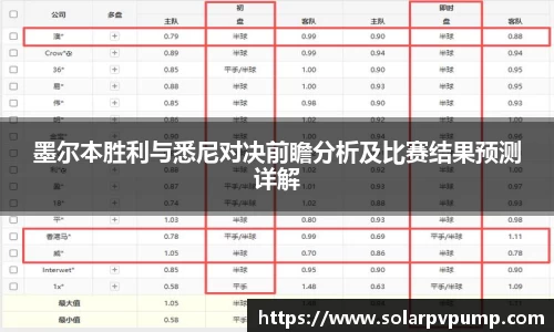 墨尔本胜利与悉尼对决前瞻分析及比赛结果预测详解